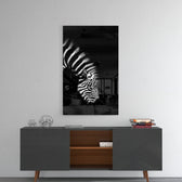 Zebra panel catching gallery light to reveal its tactile pattern