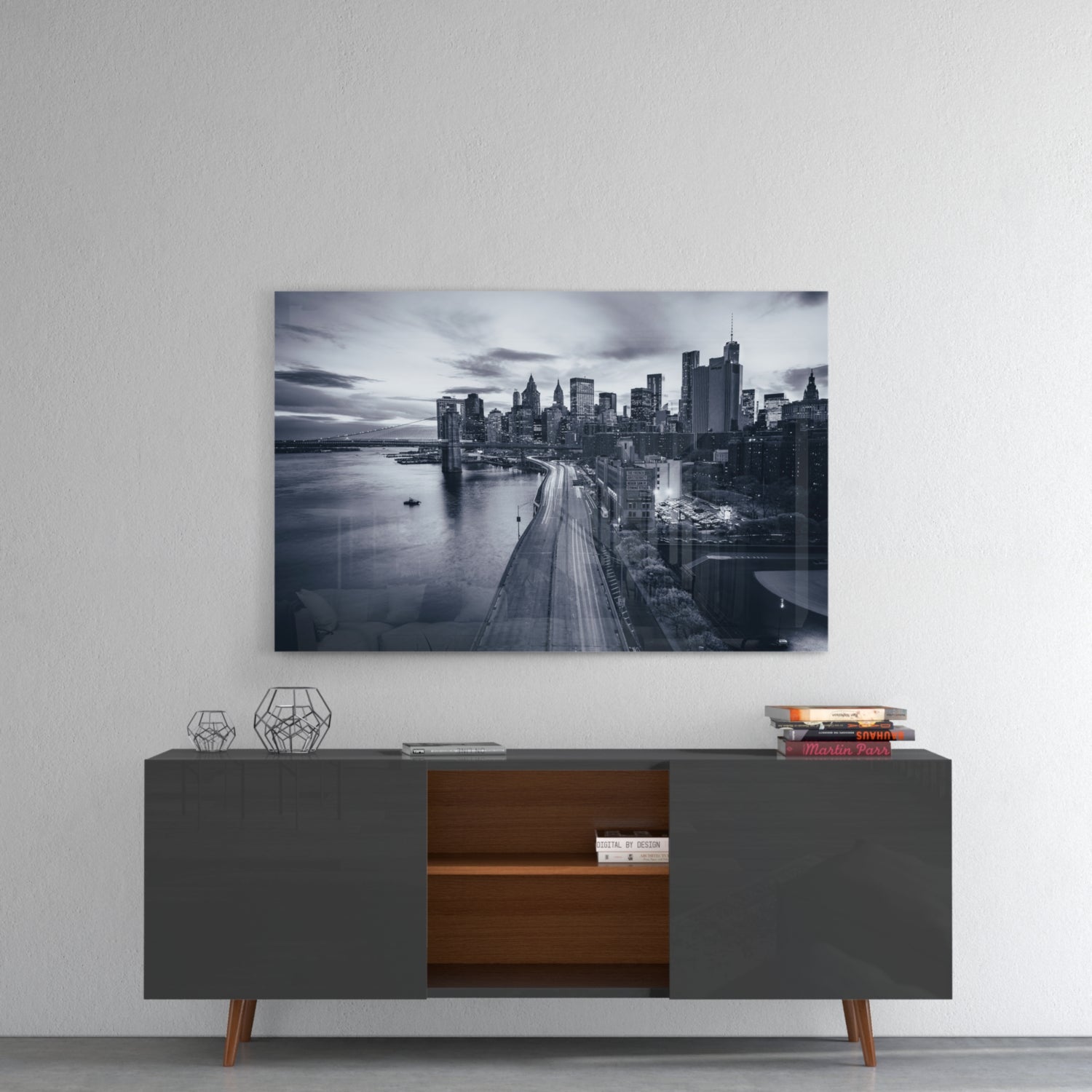 Gray City Landscape Glass Wall Art.