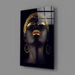 Gilded-portrait panel bringing luxe drama to a contemporary living space