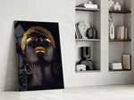 Gold Woman glass print enhancing a foyer with statement focal point