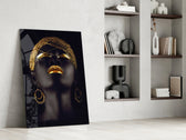 Gold Woman glass print enhancing a foyer with statement focal point
