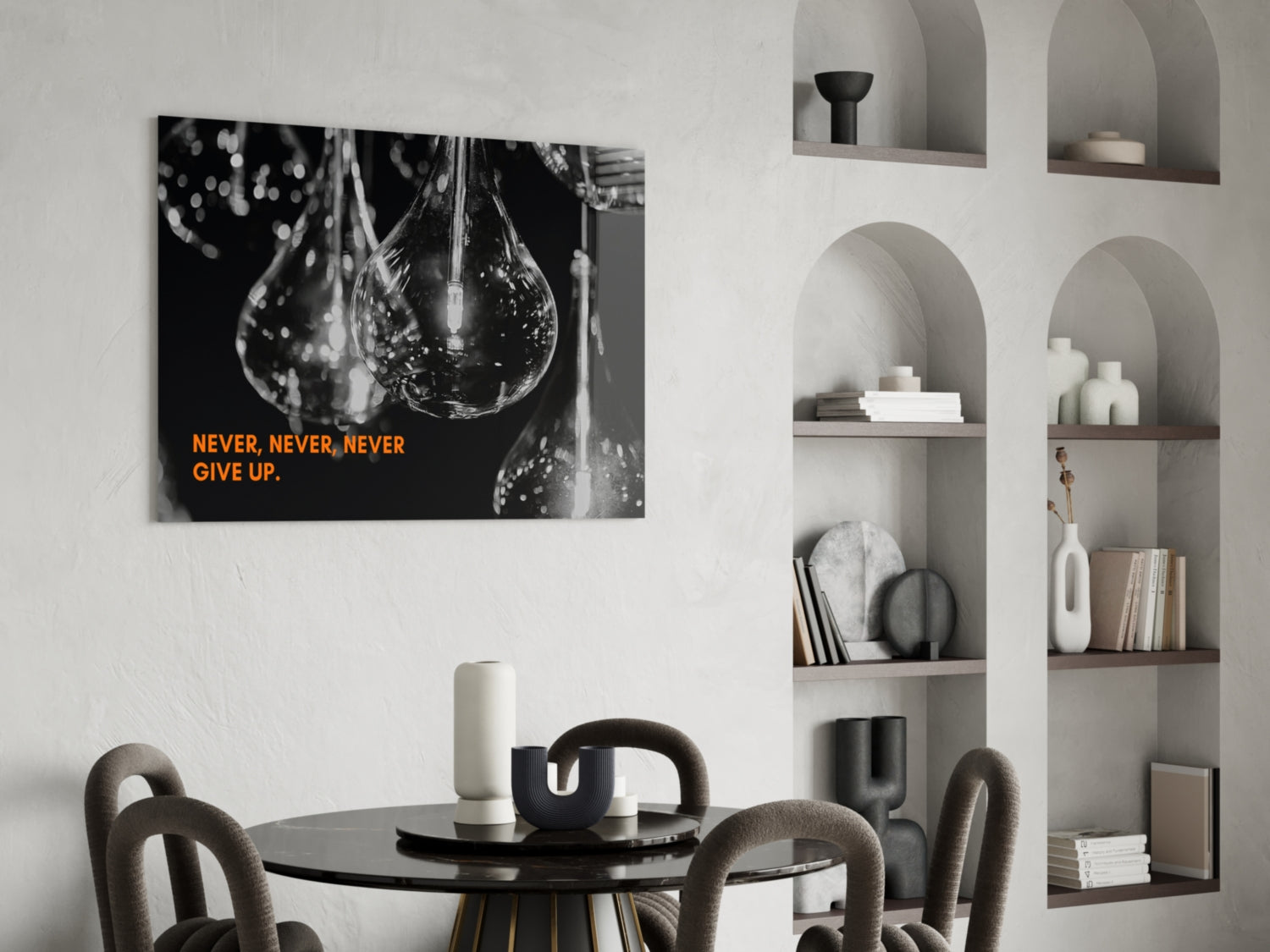 Never Give Up Glass Wall Art.