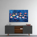 Illustration Fish panel catching gallery light to reveal its painterly texture