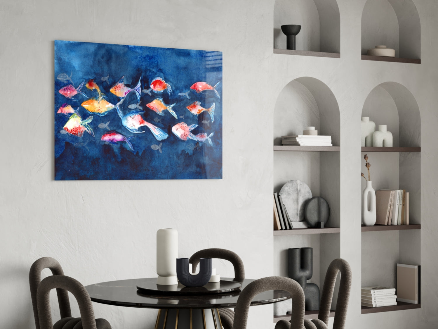 Illustration Fish Glass Wall Art.