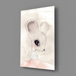 Mouse-portrait panel bringing whimsical softness to a contemporary living space