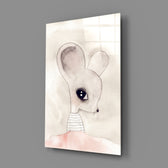 Mouse-portrait panel bringing whimsical softness to a contemporary living space