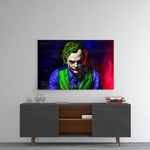 Joker panel catching gallery light to reveal its tactile linework