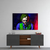 Joker panel catching gallery light to reveal its tactile linework