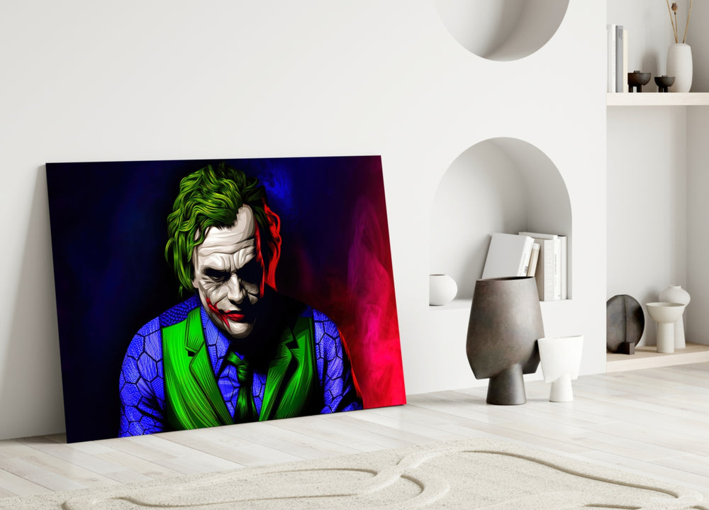 Close-up detail of emerald hair and violet jacket