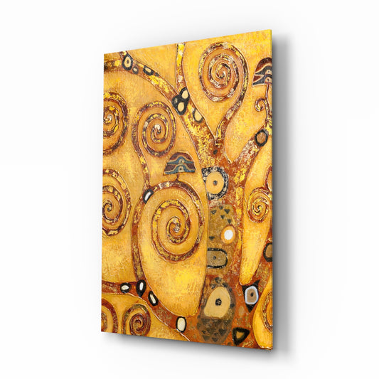 Tree of Life glass wall art displayed above a console in a designer interior