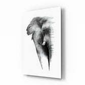Elephant glass wall art displayed above a console in a designer interior