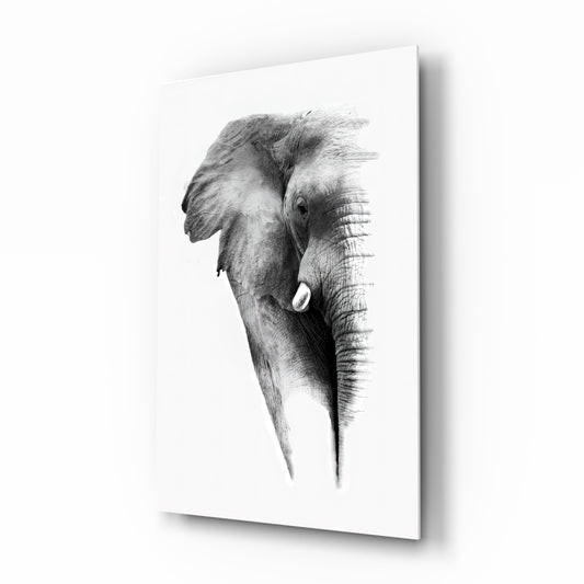 Elephant glass wall art displayed above a console in a designer interior