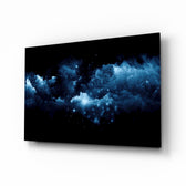 Space glass wall art displayed above a console in a designer interior