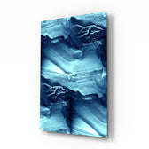 Blue Serenity glass wall art displayed above a console in a designer interior