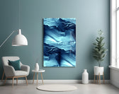 Blue Serenity glass wall art styled above a tub in a spa bathroom