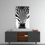 Zebra panel catching gallery light to reveal its tactile pattern