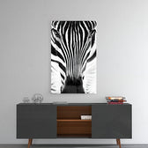 Zebra panel catching gallery light to reveal its tactile pattern