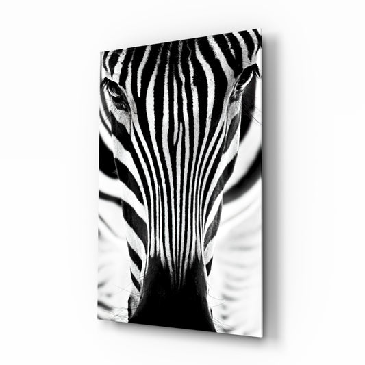 Zebra glass wall art displayed above a console in a designer interior