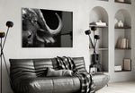 Bison glass wall art styled above a desk in an introspective study