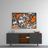 Picasso panel catching gallery light to reveal its tactile scratch