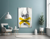 Silence glass wall art styled above a desk in an introspective study