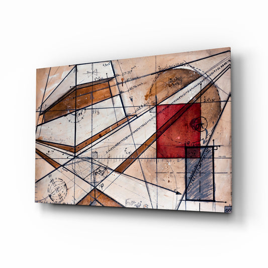 Meaningful Lines glass wall art displayed above a console in a designer interior