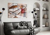 Meaningful Lines glass wall art styled above a desk in an engineering study
