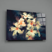 Plumeria-bouquet panel bringing romantic drama to a contemporary living space