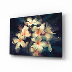 Flowers glass wall art displayed above a console in a designer interior