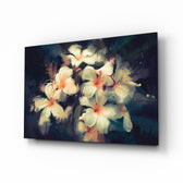 Flowers glass wall art displayed above a console in a designer interior