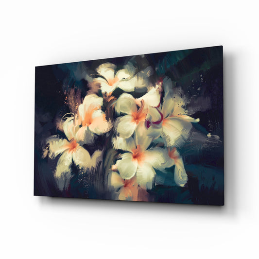 Flowers glass wall art displayed above a console in a designer interior