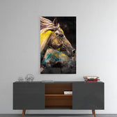 Horse panel catching gallery light to reveal its tactile texture