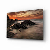 Coastal glass wall art displayed above a console in a designer interior