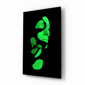 Existing glass wall art displayed above a console in a designer interior