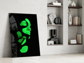 Existing glass print enhancing a man-cave with statement focal point