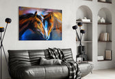 Horses glass wall art styled above a desk in a country study