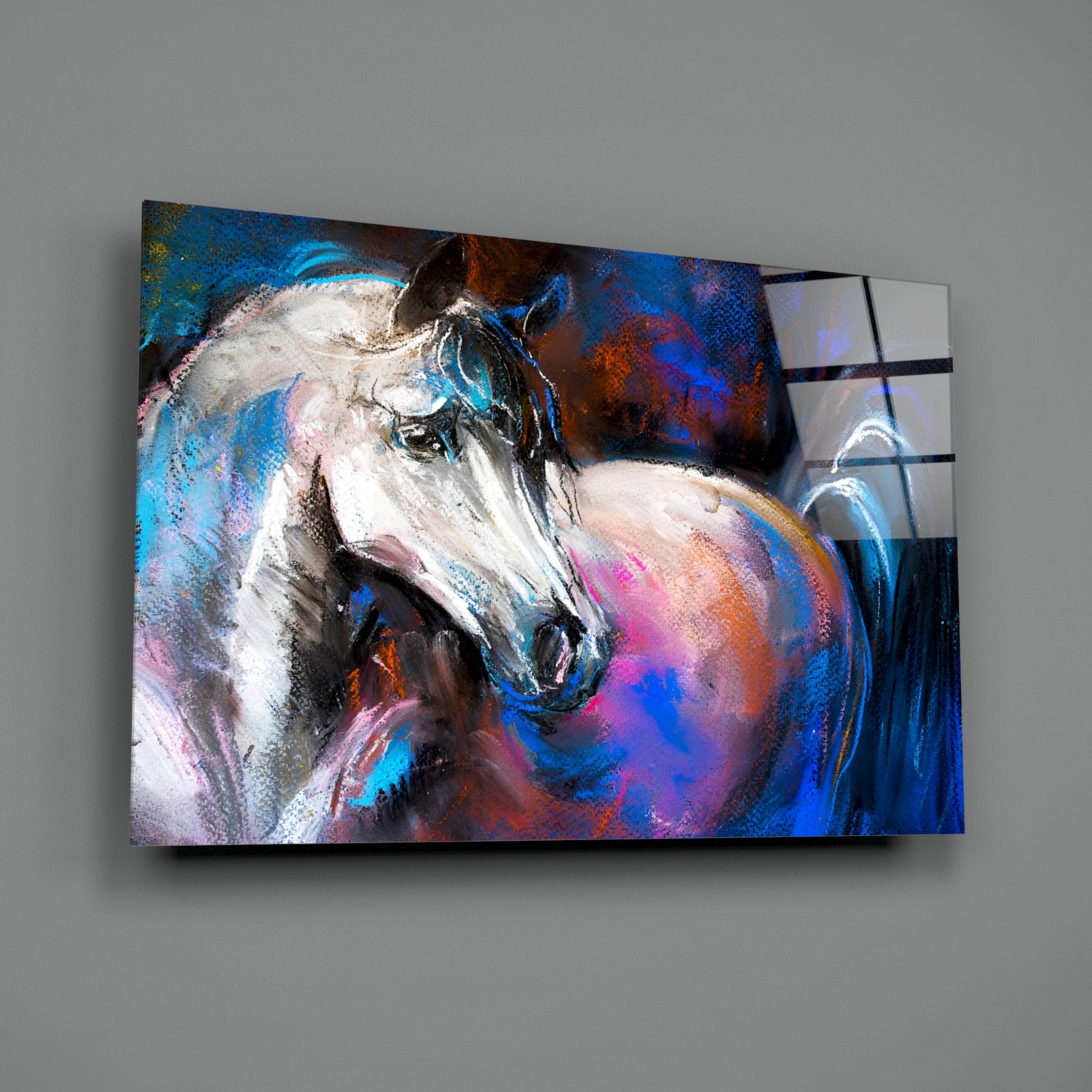 White Horse Glass Wall Art.