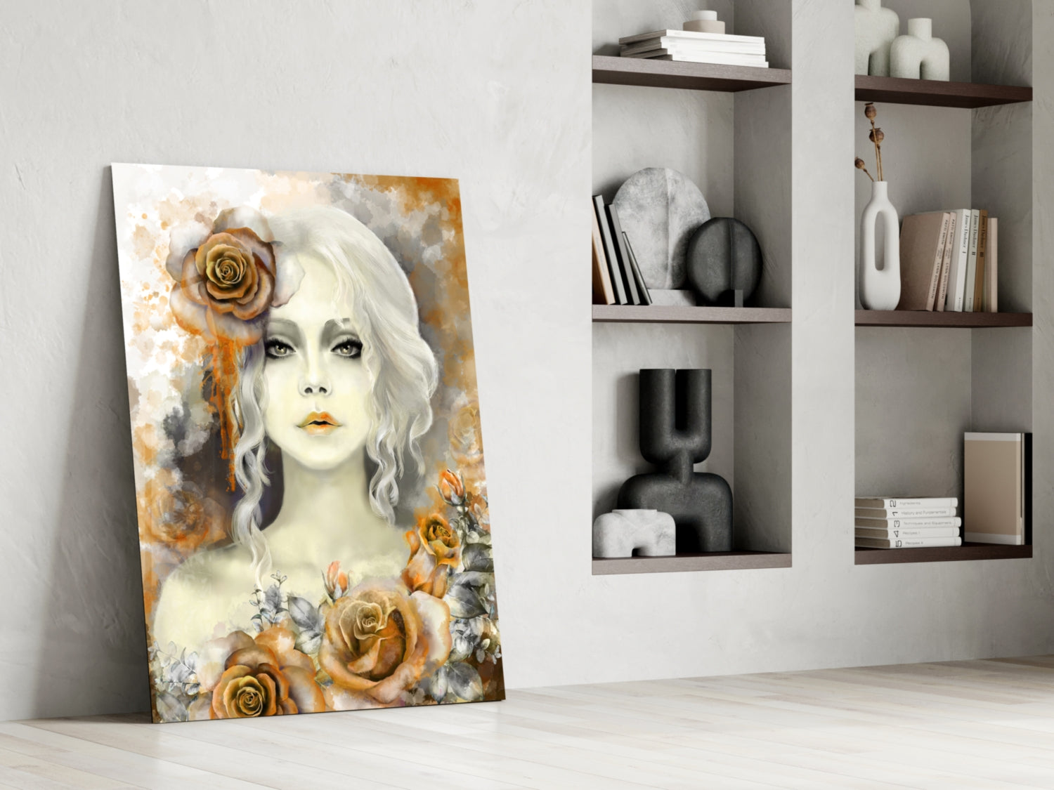Yellow Rose and Woman Glass Wall Art.