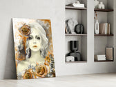 Yellow Rose and Woman glass print enhancing a dressing area with editorial spirit