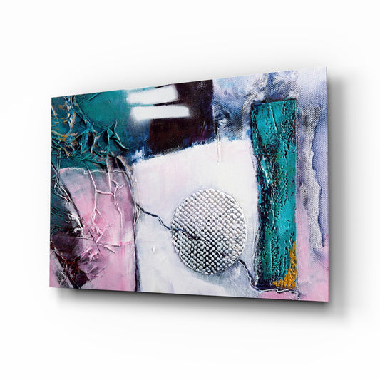 Abstract Texture glass wall art displayed above a console in a designer interior