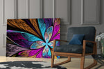 Colorful Flower glass print enhancing a foyer with editorial drama