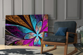 Colorful Flower glass print enhancing a foyer with editorial drama