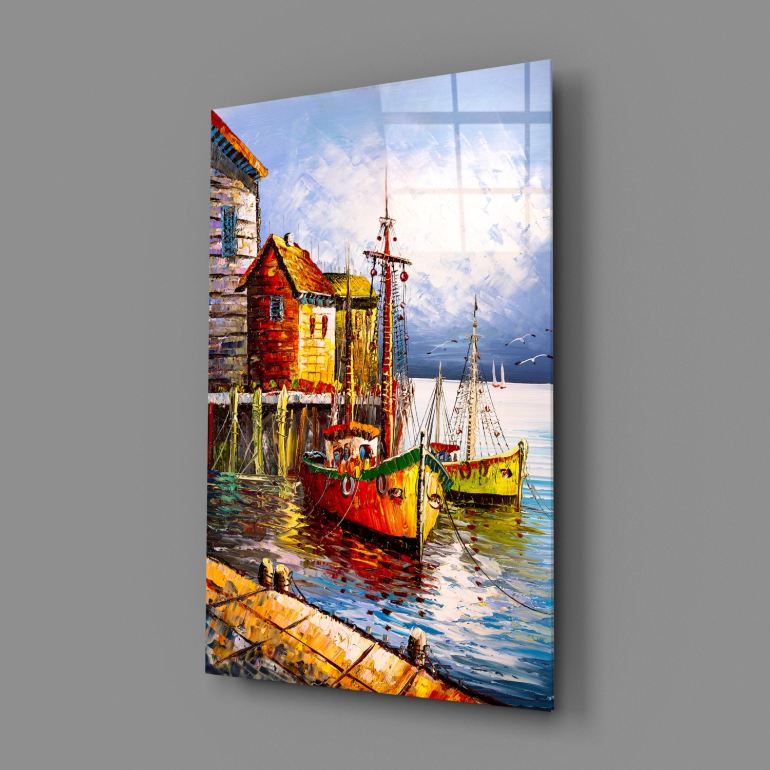 Boats on the Shore Glass Wall Art.