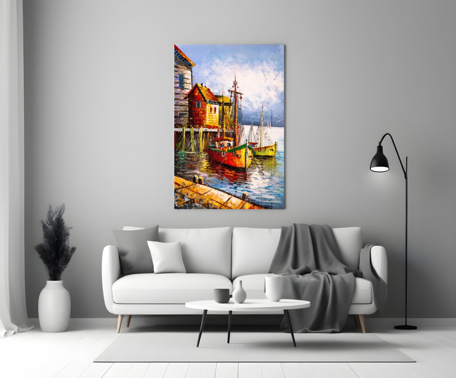 Boats on the Shore Glass Wall Art.