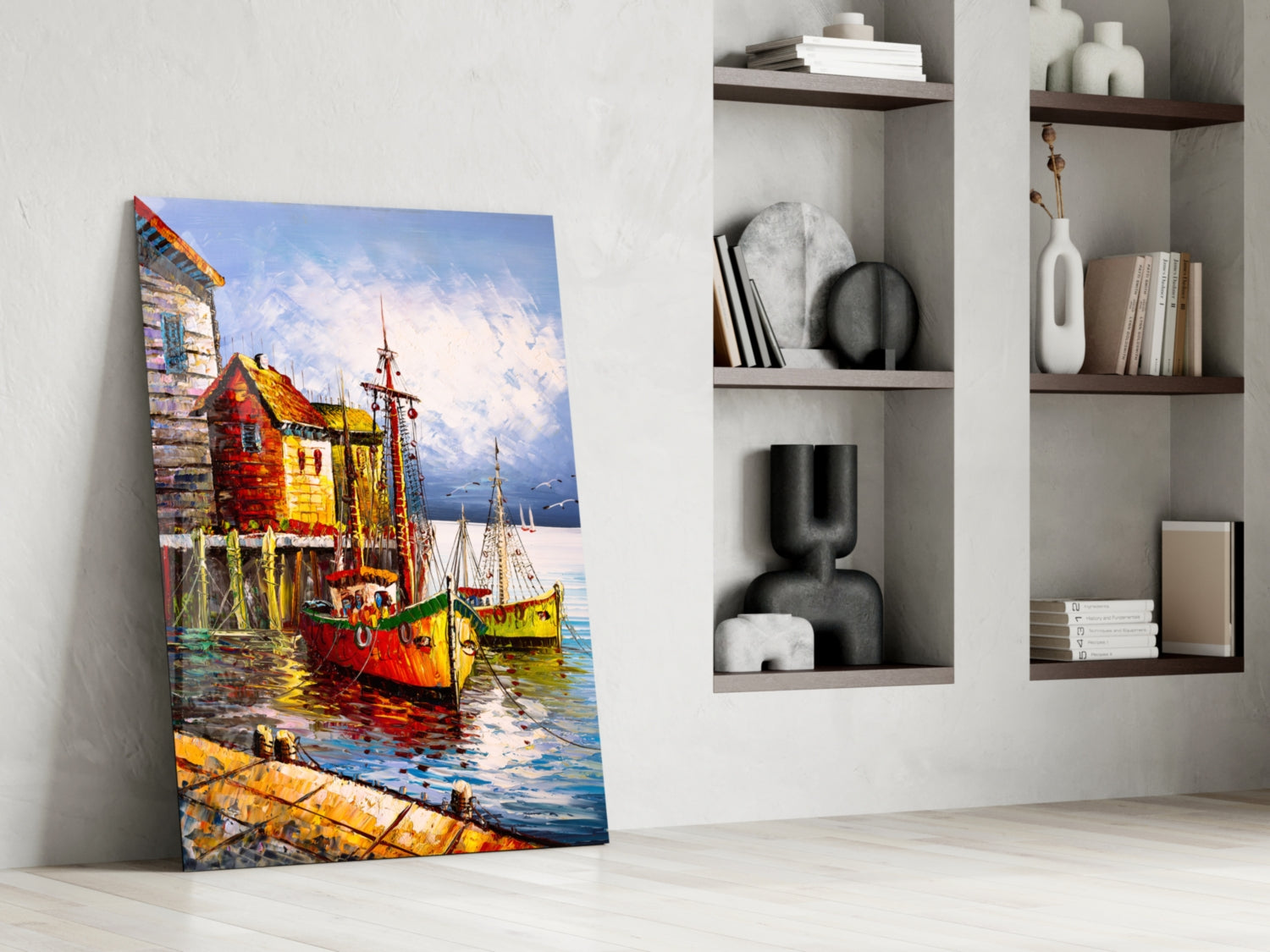 Boats on the Shore Glass Wall Art.