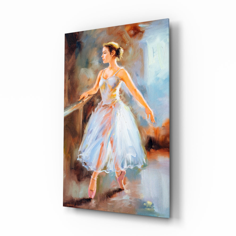 Ballerina glass wall art displayed above a console in a designer interior