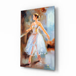 Ballerina glass wall art displayed above a console in a designer interior