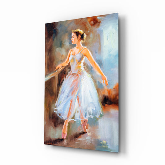 Ballerina glass wall art displayed above a console in a designer interior