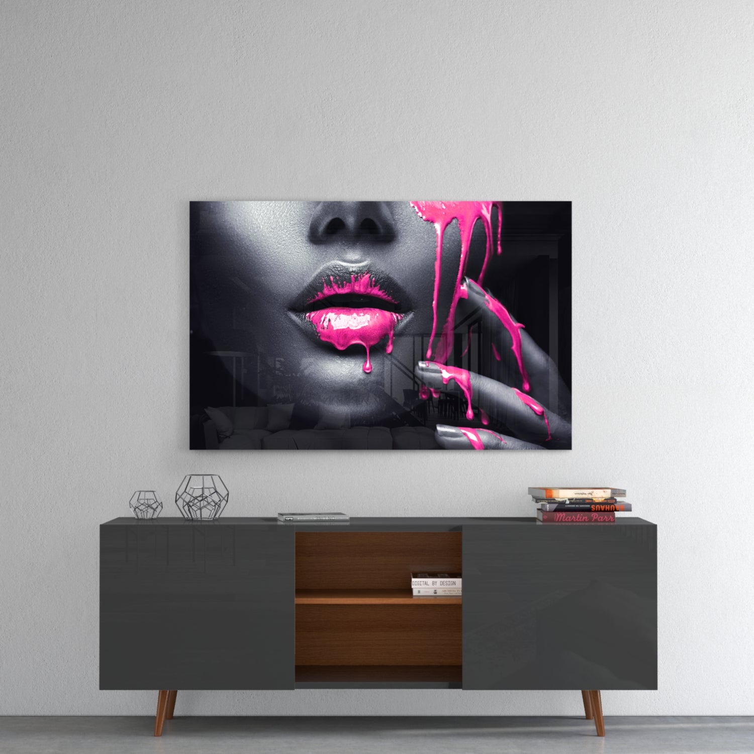 Pink Painted Woman Glass Wall Art.