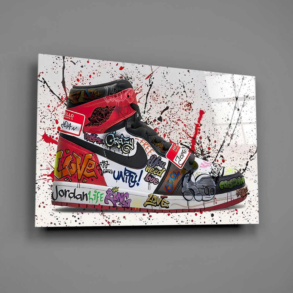 Graffiti-sneaker panel bringing streetwear drama to a contemporary living space